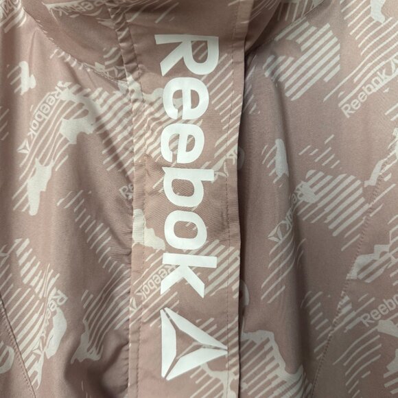 Reebok Women's Mesh Lined Printed Focus Tan White Athletic Track Full Zip Jacket - Picture 2 of 6